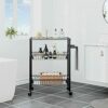 BHVXW 3 Tier Kitchen Trolley Rolling Storage Cart Serving Trolley With Handle Black Iron Bathroom Shelf
