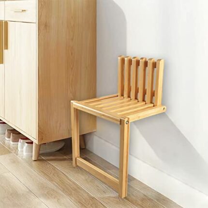DALUOBO Wall Mounted Folding Chair Solid Bamboo Porch Chair Shoes Chair Stool Cabinet Hidden Footstool Folding Bathroom Balcony Stool (BAMBOO) (B