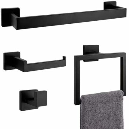 Black Bathroom Hardware Accessories Set,4-Piece Bath Towel Bar Set,Towel Racks for Bathroom SUS 304 Stainless Steel Wall Mounted