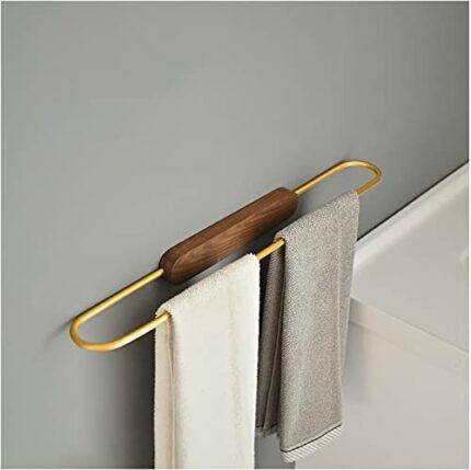 Towel Bar Towel Rail Heavy Duty Space Aluminum and Walnut bathroom towel rack Wall Mounted Towel Holder Single Rod Storage Rack for Bathroom, Kit
