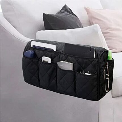 Namvo Sofa Chair Couch Armrest Organizer, Anti-Slip Armchair Storage Bag, Fits For Tablet, Phone, Pad, Book, Magazines, TV Remote Control (Black)