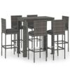 vidaXL Garden Bar Set 7 Piece with Cushions Outdoor Patio Terrace Backyard Furniture Dining Table and Chair Seating Poly Rattan Grey