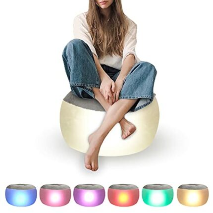 LED Flocking Inflatable Chair, Outdoor Air Chair with LED Lights, IP44 PVC Durable Balance Stool Portable Ottoman Foot Stools with Remote Lightin