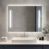YIQAN Illuminated Bathroom Mirror 4000K 24W 1680LM Dimmable wall mouted vanity mirrors with two led light for make up one touch switch with anti