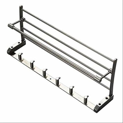 N/A Towel rack- Bathroom Bath Towel Rack with Double Towel Bar Wall Mount Shelf Rustproof Stainless Steel Brushed Finish