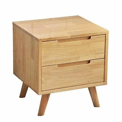 FRDTSG Bedroom Furniture Solid Wood Bedside Table with Double Drawers, Nordic Minimalist Style Bedside Table