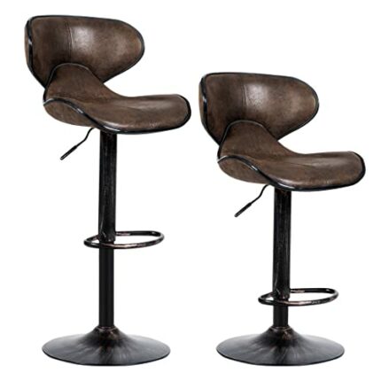 DINGZZ Set Of 2 Adjustable Bar Stools Swivel Bar Chairs With Back&Footrest Retro Brown