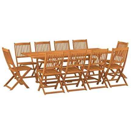 vidaXL Solid Acacia Wood Garden Dining Set 11 Piece Outdoor Terrace Backyard Patio Furniture Dining Dinner Table and Chair Seating Seat