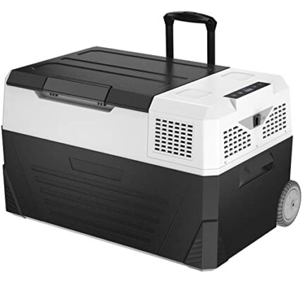 DISHENGZHEN 50L Car Fridge Mini Refrigerator, Portable Cooler and Freezer for Home & Travel with Wheels and Handle, AC/DC Cable Included