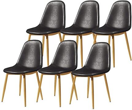 dining chair Retro Lounge Kitchen Chairs Set Of 6 Metal Legs PU Leather Seat for Office Lounge Bars Living Rooms Leisure Areas Cafes (Color : Bla
