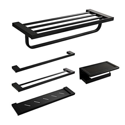 SMLJLQ Bathroom Matt Black 304 Stainless Steel Towel Rack Towel Rack Bathroom Rack Bathroom Hardware Hanging