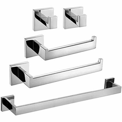 HIGOH Towel Rack Towel Holder Bathroom Accessory Set,Wall Mount Square,5-Piece Bath Collection Set Towel Hanger Towel Bar Bathroom Hardware