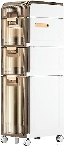 Narrow Bathroom Floor Cabinet Toilet Organizer, Multi-layer Drawer and 4 Wheels Narrow Dresser Tower Easy Pull Handle Large Capacity Vertical Sto