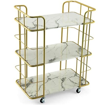 DINGZZ Kitchen Shelf Wheels Trolley Bathroom Gap Rack Sundries Storage 3-Tier Storage Utility Cart Gold Rolling