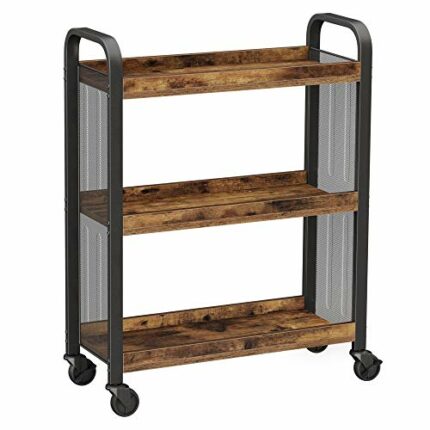 VASAGLE Kitchen Trolley, Rolling Cart, Serving Trolley with Universal Castors Levelling Feet, Space-Saving, Steel Structure, 26 x 66 x 85 cm, for
