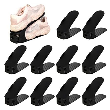 30 Pcs Adjustable Shoe Slot Organiser, Shoe Rack Shoe Stacker Organizer - Space-Saving Double Deck Shoe Rack Holder For Closet Organization - Bla