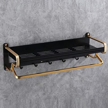Towel Rack Bathroom Towel Rail Wall-Mounted,Advanced Modern Fashion,Durable Double-Layer Space Aluminum Rack(Color:Black Gold)