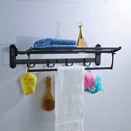Towel Rack Towel Rack Black Bronze 60Cm Brass Towel Rack Folding Bath Towel Holder Double Towel Bars Bar Wall Towel Hook,Black Bronze
