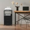 Black Nightstand with Drawer Set of 2, Tall End Table Bedroom Night Stand Side Table with 3 Fabric Drawers Modern Bedside Table with Storage Shel