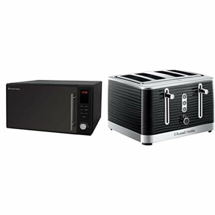 Russell Hobbs RHM3003B 30L Digital 900W Combination Microwave, Black & 24381 Inspire High Gloss Plastic Four Slice Toaster, Black