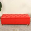 Button-Tufted Leather Storage Bench,Space-Saving Entryway Bench For Living Room Bedroom End Of Bed,Rectangle Upholstered,Light Brown,60X40X45Cm