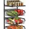 bimiti Vegetable Storage Rack 5 Tier Kitchen Trolley Basket on Wheel Metal Vegetable Rack Fruit Basket Trolley Utility Kitchen Storage Cart for k