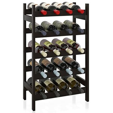 SMIBUY Bamboo Wine Rack, 20 Bottles Display Holder, 5-Tier Free Standing Storage Shelves for Kitchen, Pantry, Cellar, Bar (Dark Brown)