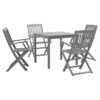 vidaXL 5 Piece Solid Acacia Wood Garden Dining Set Easy Clean Outdoor Folding Table Chair Grey Patio Furniture