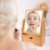Bamboo Vanity Makeup Mirror with Storage, 1X/3X Magnification Double Sided 360 Drgree Swivel Mirror, Natural Bamboo Frame & Bracket, Table Desk C
