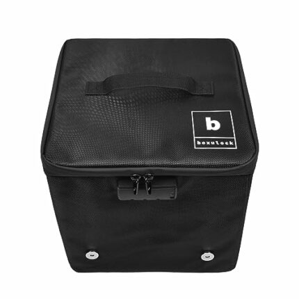 BOXULOCK FlexCube Foldable Lockable Storage Box. Keep safe medicine, tech and other personal stuff. Built-in combination lock. Black.