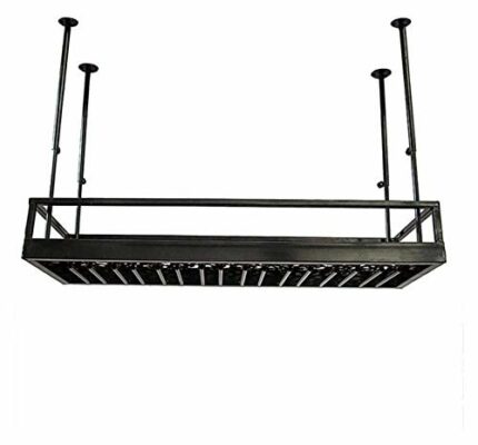 SUCHETA Hanging Wine Rack with Glass Holder and Shelf, Wine Lovers Bar Furniture& Home Bar Furniture Loft Wall Shelf Metal Iron Ceiling Rack Stor