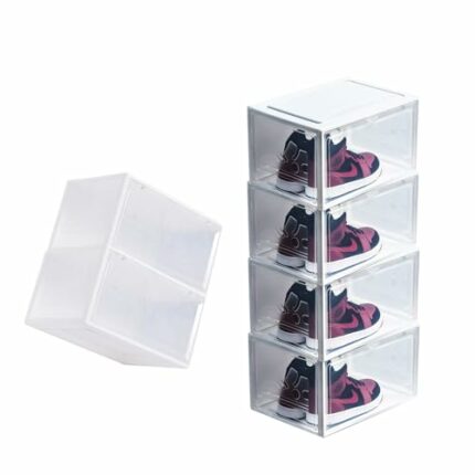 CSUNNY 6 transparent magnetic display boxes Dust-proof and anti-oxidation shoe box Easy to assemble acrylic storage box,White