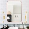 AOAOPQ 17x26 inch Rose Gold Aluminium Steel Metal Framed Bathroom Mirror for Wall Mounted Rounded Rectangular Bathroom Vanity Mirror
