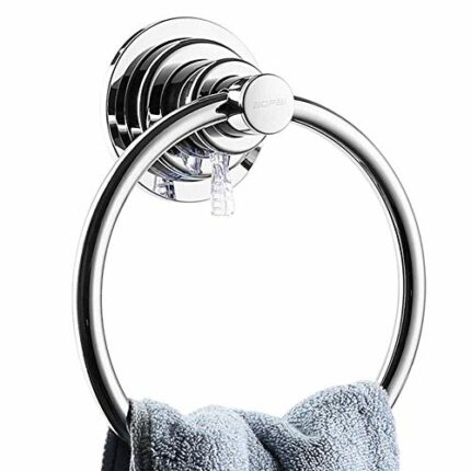 BOPai 24 inch Single Vacuum Suction Cup Towel Bar Towel Rail for Bathroom Accessory Clothes washcloths No Drill Wall Mount Shelf Rack Polished Ch