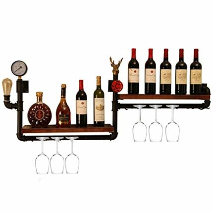 Wine rack Loft Vintage Industrial Wind Wall Wine Rack Wall-mounted Wine Rack Wrought Iron Hose Rack Goblet Holder Shelf (Size: 120 × 50cm)