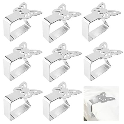 8 Pieces Silver Butterfly Tablecloth Clips Stainless Steel Thickened Table Cloth Clamp Holder Adjustable Table Cover Clamps Table Cloth Holders f