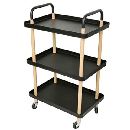 QUANJJ Kitchen 3-layer Square Cart Simple Multi-function Simple Installation Trolley Living Room Home Storage (Color : Svart, Size : 1pcs)