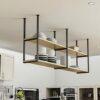Wine Rack Ceiling Wine Rack Hanging Shelf Wrought Iron Solid Wood Wall Hanging Decorative Storage Rack,Used To Display Plants,Wine,Books,Flowers,