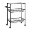 BHVXW 3 Tier Kitchen Trolley Rolling Storage Cart Serving Trolley With Handle Black Iron Bathroom Shelf