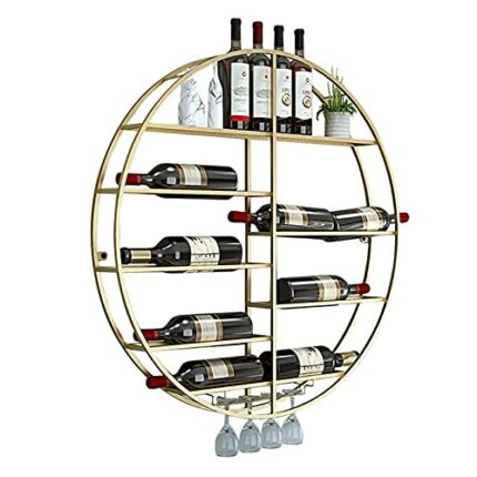 EYLINK Metal Gold Wine Bottle Holder Wall Mounted Display, Wine Racks Wall Hanging Mounted Wine Champagne Glass Goblets Stemware Rack Holder, Rou