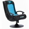 BraZen Stag 2.1 Bluetooth Ergonomic Video Pedestal Rocker Surround Sound Gaming Chairs for Kids with Speaker Subwoofer and Pedestal base - Blue