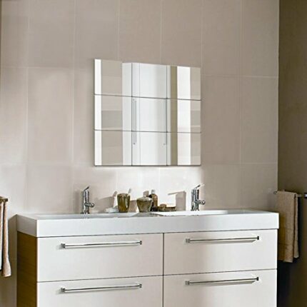Self-Adhesive Square Mirror Stickers, Removable Silver Mirror Stickers, for Bathroom, Porch, Living Room, Bedroom, 15*15Cm/Piece (9 Pieces)