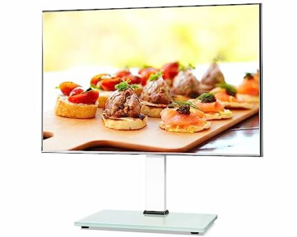FITUEYES White Universal TV Stand for 32 to 55 Inch TVs Tabletop TV Pedestal with Glass Base,Height Adjustable,Holds 40kgs,Easy Assembly
