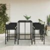 vidaXL Garden Bar Set 5 Piece, Bar Table Set with Cushions, Outdoor Table and Chairs for Patio Terrace, Bistro Table Set Bar Stool, Black Poly Ra