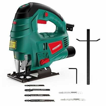 Jigsaw, 800W Max Cutting Depth 110mm for Wood, 800-3000SPM HYCHIKA Electric Jigsaw with Laser, 6 Variable Speeds, 0-3 Orbital Sets, Bevel Cutting