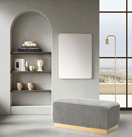 Chic Home Beatrix Bench Textured Velvet Upholstery Smooth Gold Tone Metal Base Modern Contemporary, Grey