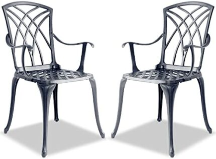 Centurion Supports Oshowa 2-Large Garden & Patio Bistro Chairs with Armrests in Cast Aluminium Grey