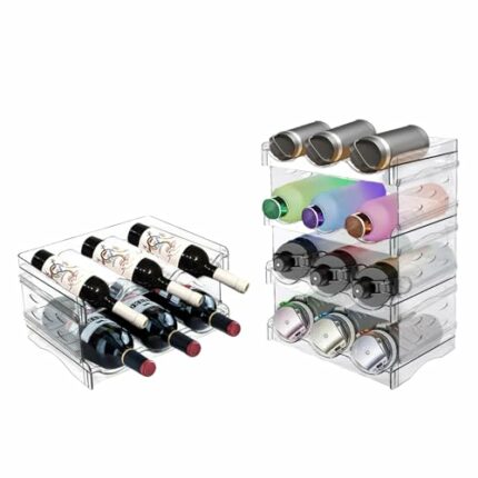 Eapura Plastic Water Bottle Organizer,4 Pack Stackable Storage Bottle Holder Rack for Cabinet,Fridge,Wine Holder&Water can Storage.Kitchen Organi