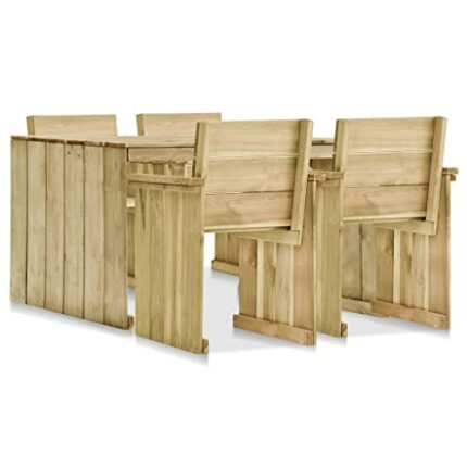 vidaXL 5 Piece Impregnated Pinewood Outdoor Dining Set Garden Table and Chairs Dining Table and Chairs Dinner Table Dinner Chairs Patio Furniture