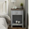 ChooChoo Nightstand with Charging Station, Wooden Top Bedside Table with Drawer and Storage Space for Bedroom, Grey